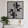 Koi waves 2.0 houten wanddecoratie 2-luik wandpanelen zwart kunst koi vissen japanse stijl golven