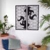 Koi waves 2.0 houten wanddecoratie 2-luik wandpanelen zwart kunst vissen japanse stijl golven