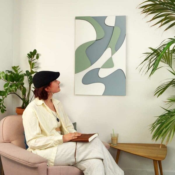 Layered Abstract 1.0 houten wanddecoratie abstract modern kunst wit groen blauw