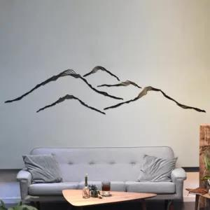Houten wanddecoratie berglandschap  gemaakt van zwart MDF met laser uitgesneden