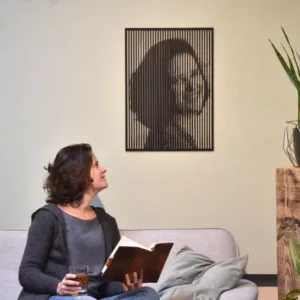 Houten muurdecoratie Hoofdlijnen uitgesneden portret zwart MDF