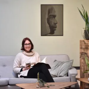 Houten muurdecoratie Hoofdlijnen uitgesneden hoofd man zwart MDF