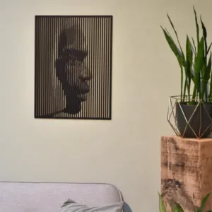 Houten wanddecoratie Hoofdlijnen uitgesneden hoofd man zwart MDF