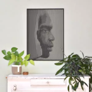 Houten wanddecoratie Hoofdlijnen foto man halftone gesneden uit zwart MDF