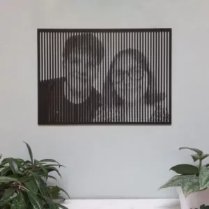 Houten wanddecoratie Hoofdlijnen halftone portret gelaserd uit zwart MDF