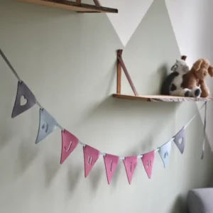 Naamslinger vlaggetjes vilt Roze eigen naam