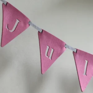 Naamslinger vlaggetjes vilt Blauw Roze Groen eigen naam