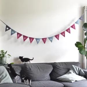 Verjaardagsslinger met naam vlaggetjes vilt Roze eigen naam