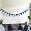 Verjaardagsslinger met naam vlaggetjes vilt Blauw eigen naam