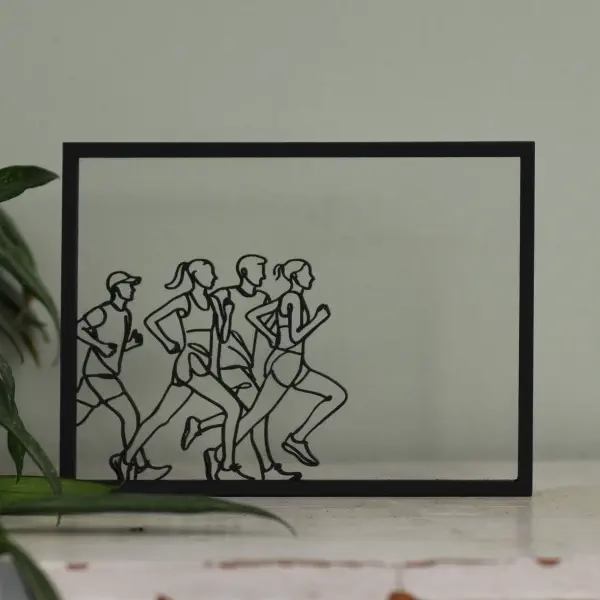 Sportieve decoratie: houten floating frame met marathonlopers