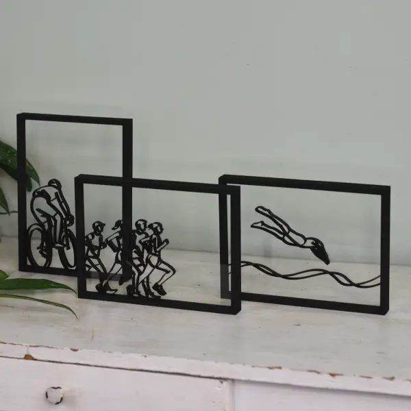 Uniek houten kunstwerk met hardlopers – modern interieuraccent