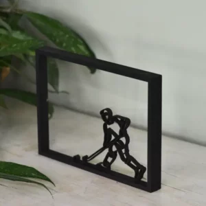 Sportieve decoratie: houten floating frame met hockeyer in actie