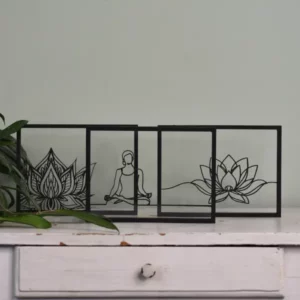 Uniek houten kunstwerk met een lotus en vloeiende lijnen – harmonieus interieuraccent