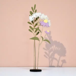 Houten bloemen set van 3 op zwarte voet – duurzaam boeket als woondecoratie